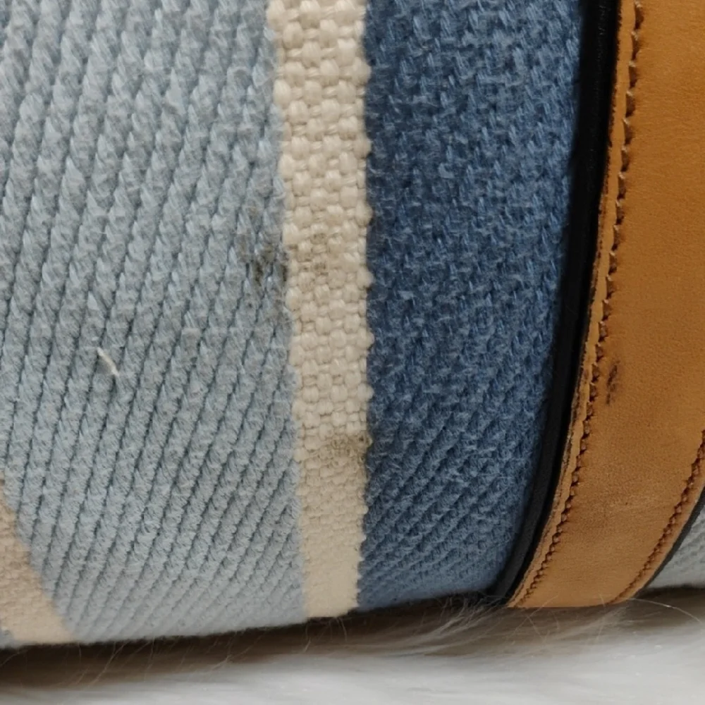 SALE! Auth Gucci Blue & White Striped Leather Trim Travel/Duffle Bag W Strap - Picture 5 of 16